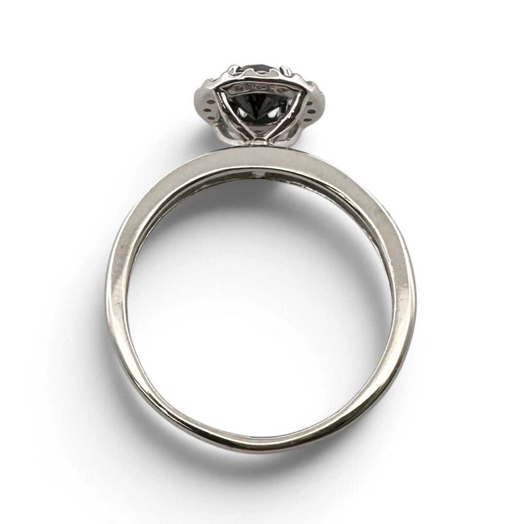 0.75ctw Black & Colorless Round Brilliant Natural Diamond Halo Engagement Ring in 14k White Gold