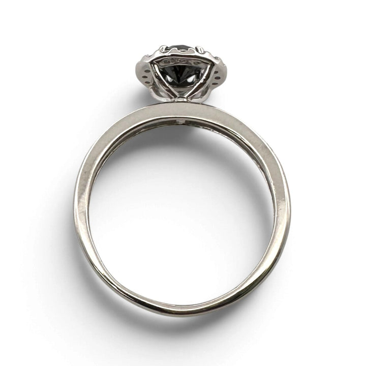 0.75ctw Black & Colorless Round Brilliant Natural Diamond Halo Engagement Ring in 14k White Gold