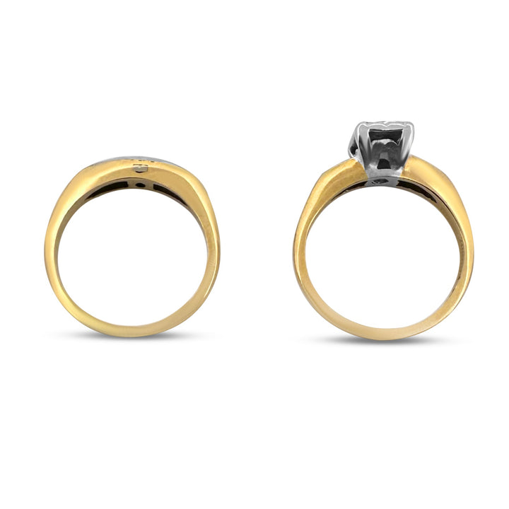 Vintage 0.36ctw Round Brilliant and Single Cut Natural Diamond Engagement Ring and Wedding Band Set in Two-Tone 14k Gold