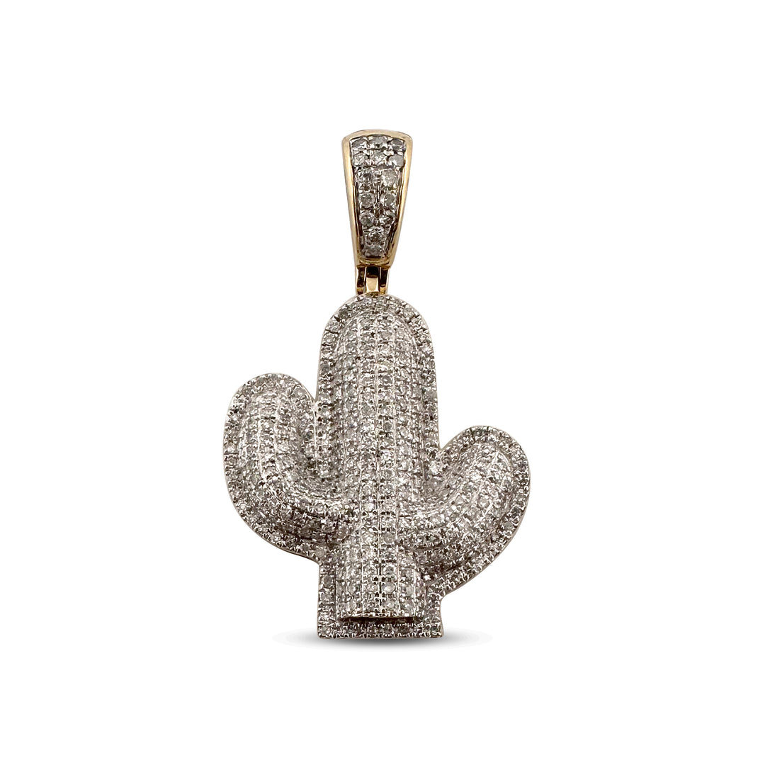 1ctw Single Cut Natural Diamond Cactus Pendant in 14k Two-tone Gold