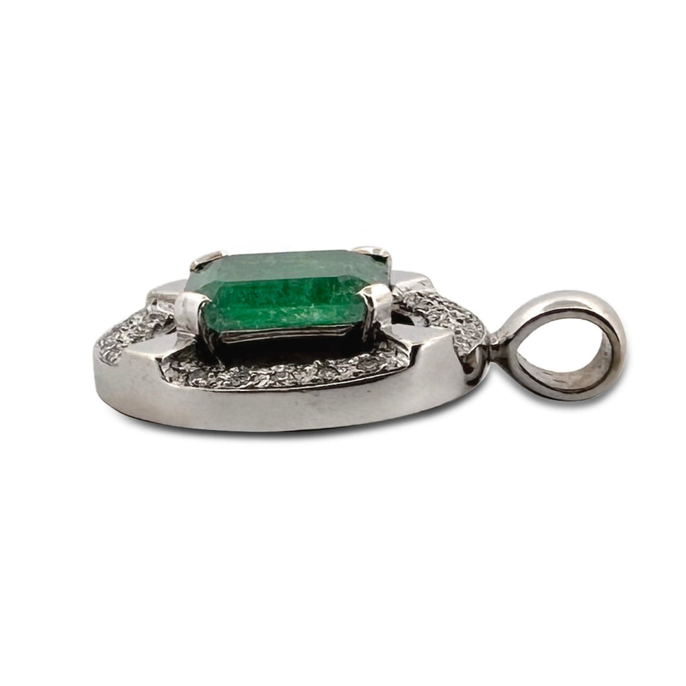 6.24cts Emerald and 0.50ctw Round Brilliant Diamond Pendant in 14k White Gold