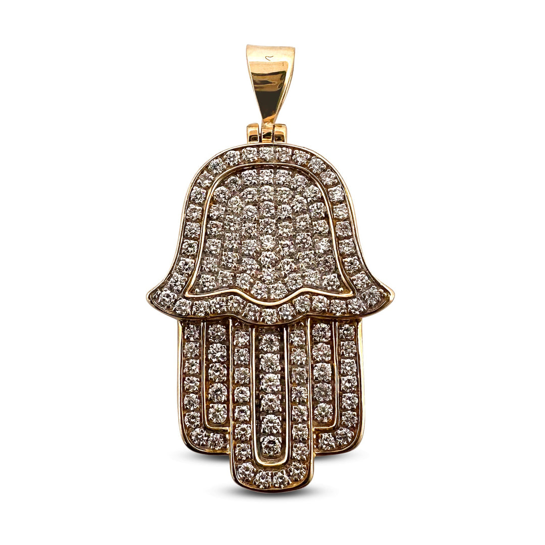0.88ctw Round Brilliant Cut Natural Diamond Hamsa Pendant in 10k Yellow Gold