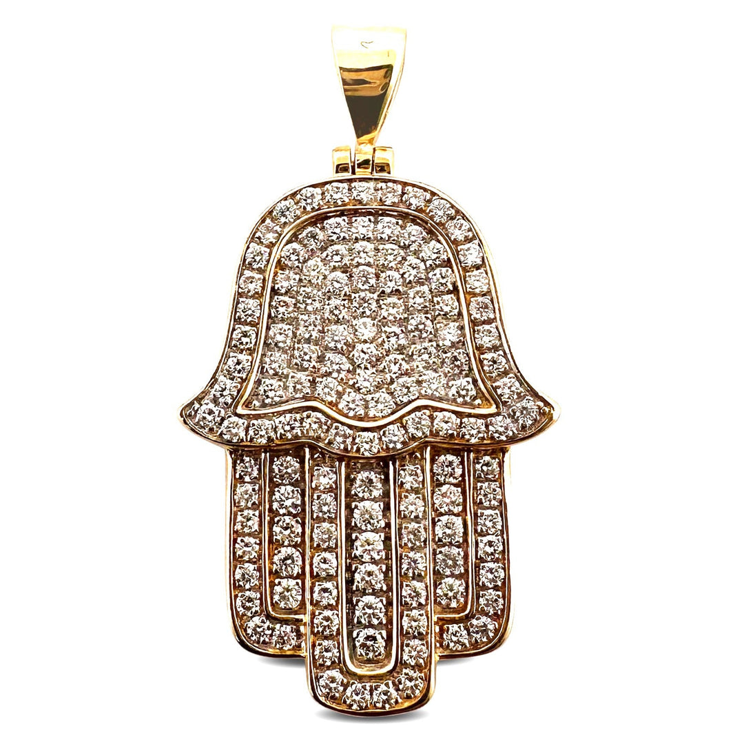 0.88ctw Round Brilliant Cut Natural Diamond Hamsa Pendant in 10k Yellow Gold