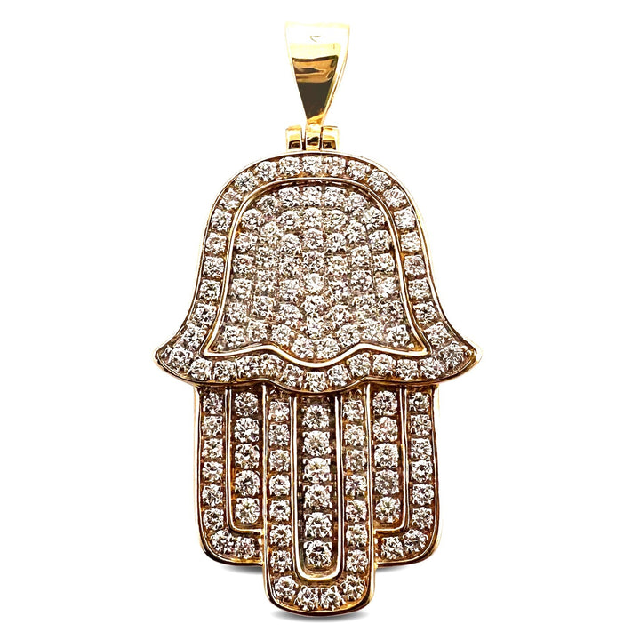 0.88ctw Round Brilliant Cut Natural Diamond Hamsa Pendant in 10k Yellow Gold