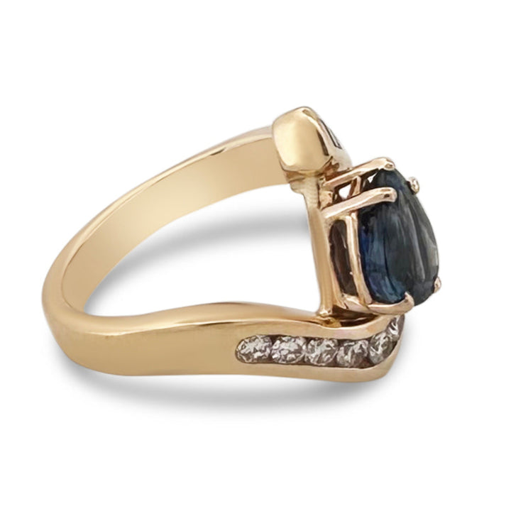 Pear Sapphire and Natural Diamond Cocktail Ring in 14k Gold Ring