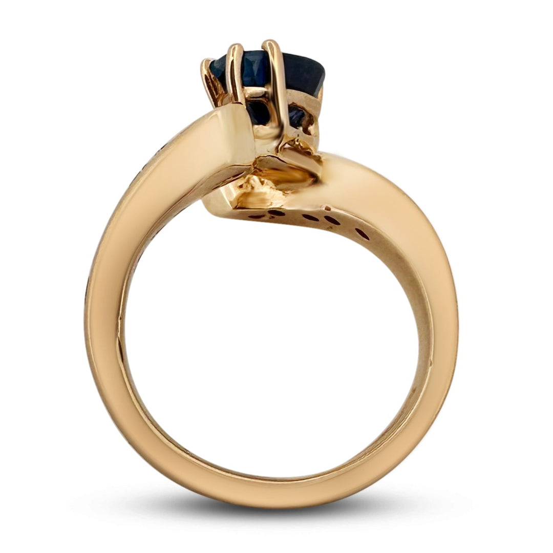 Pear Sapphire and Natural Diamond Cocktail Ring in 14k Gold Ring