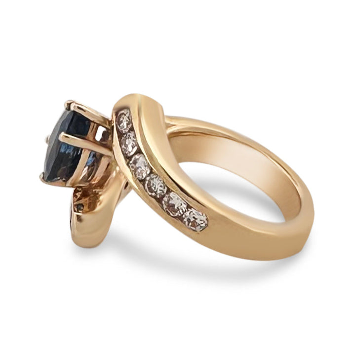Pear Sapphire and Natural Diamond Cocktail Ring in 14k Gold Ring