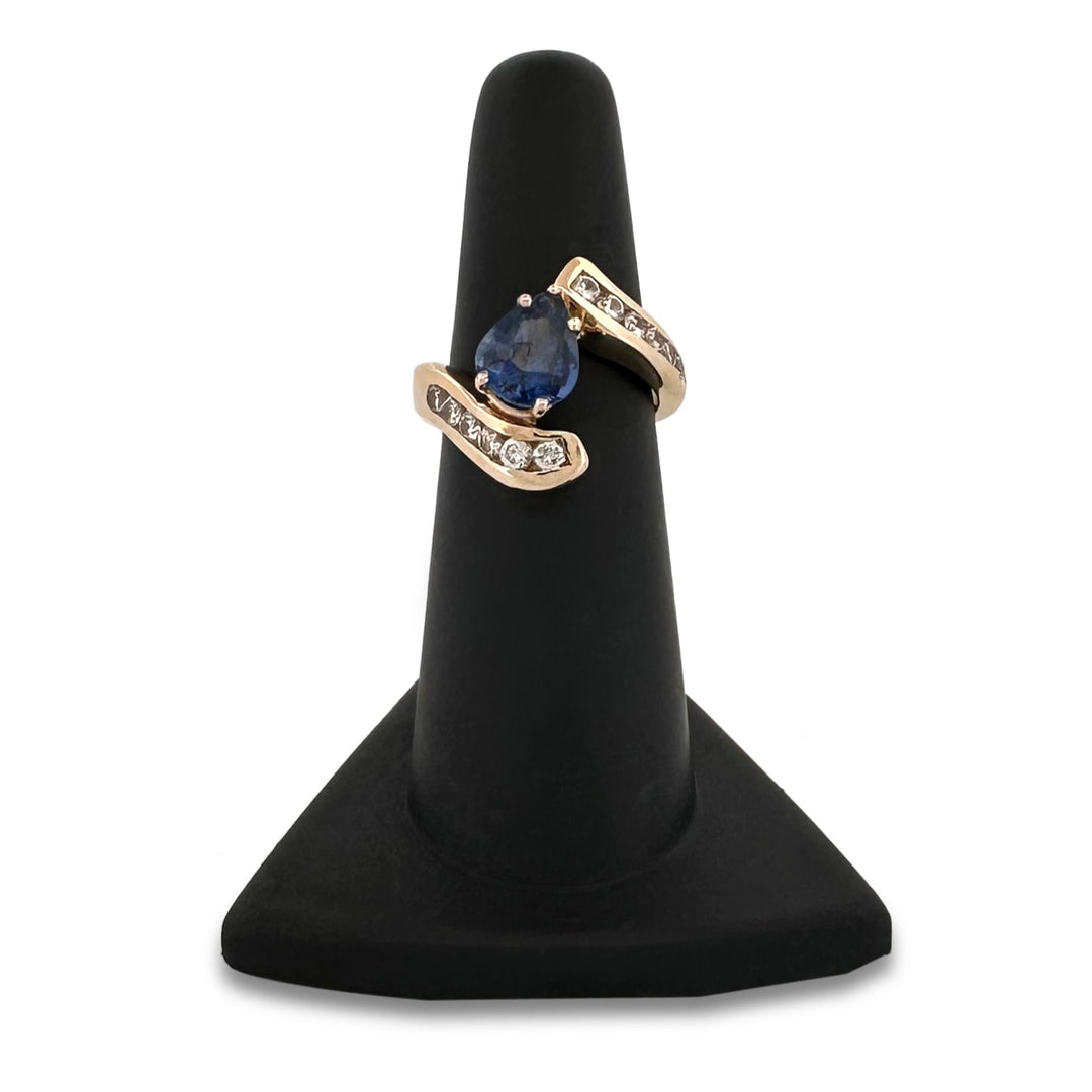 Pear Sapphire and Natural Diamond Cocktail Ring in 14k Gold Ring