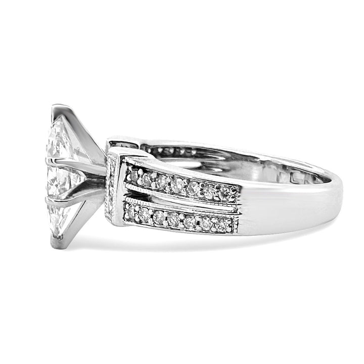 1.51ctw Marquise Cut With Princess and Round Brilliant Natural Diamond Engagement Ring in 14k White Gold