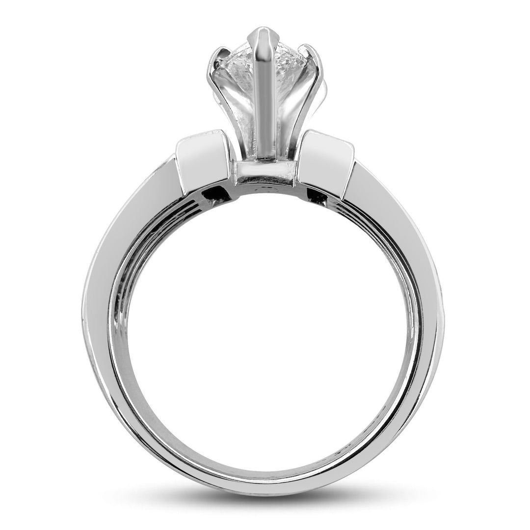 1.51ctw Marquise Cut With Princess and Round Brilliant Natural Diamond Engagement Ring in 14k White Gold