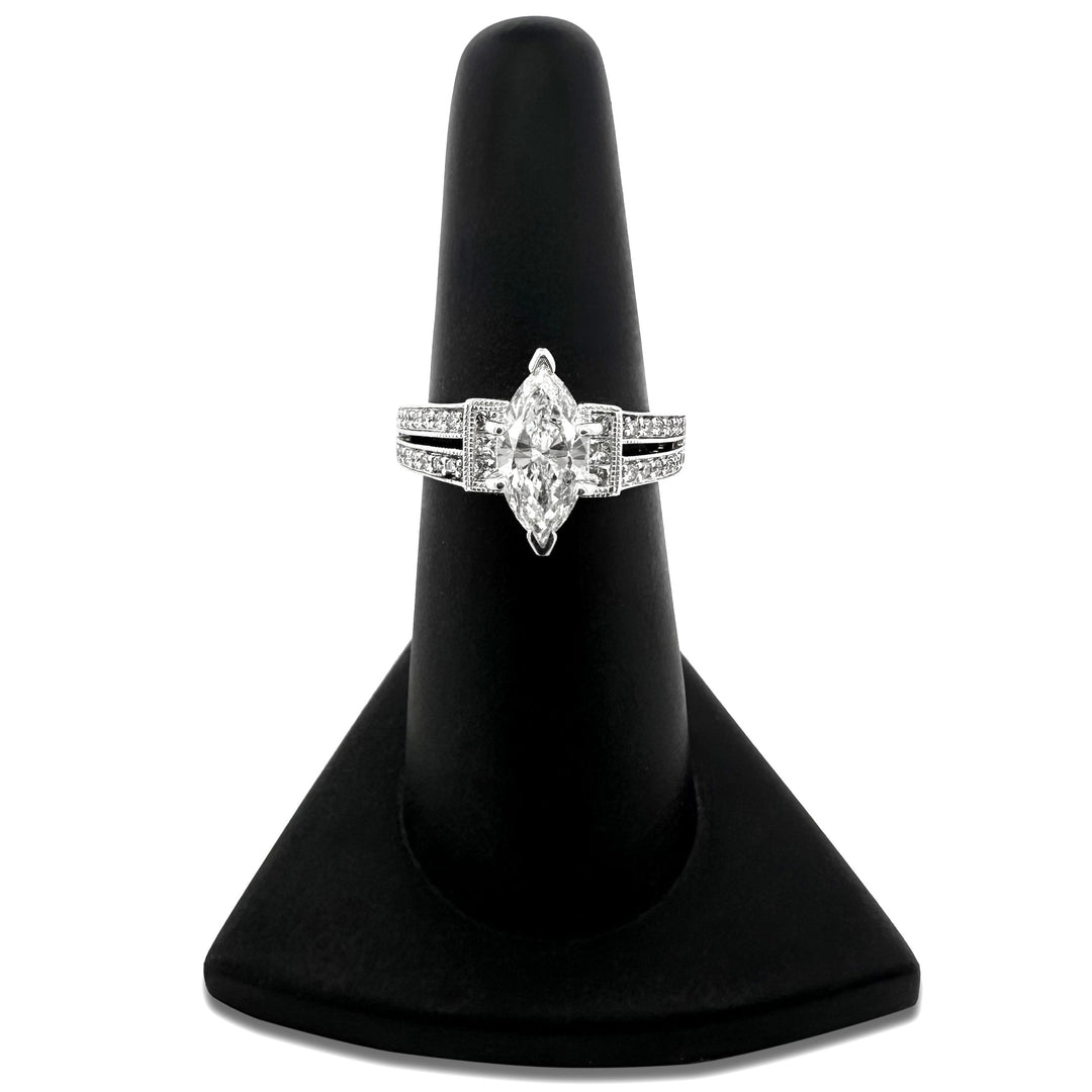 1.51ctw Marquise Cut With Princess and Round Brilliant Natural Diamond Engagement Ring in 14k White Gold