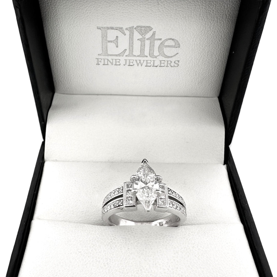 1.51ctw Marquise Cut With Princess and Round Brilliant Natural Diamond Engagement Ring in 14k White Gold