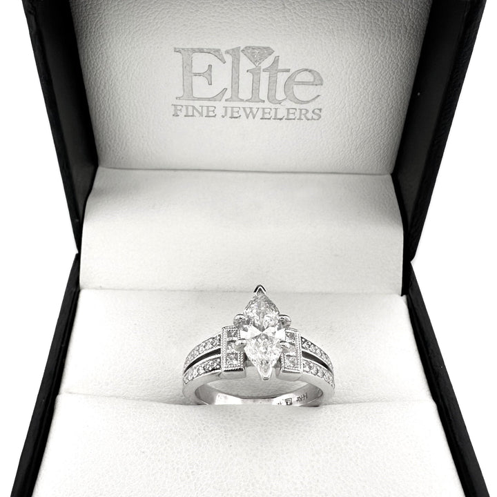 1.51ctw Marquise Cut With Princess and Round Brilliant Natural Diamond Engagement Ring in 14k White Gold