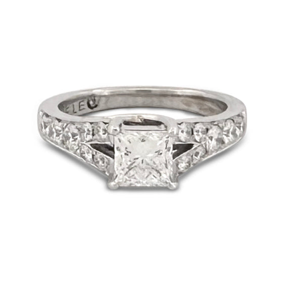 GSI Graded 1.58ctw Princess & Round Brilliant Natural Diamond Leo Engagement Ring in 14k White Gold