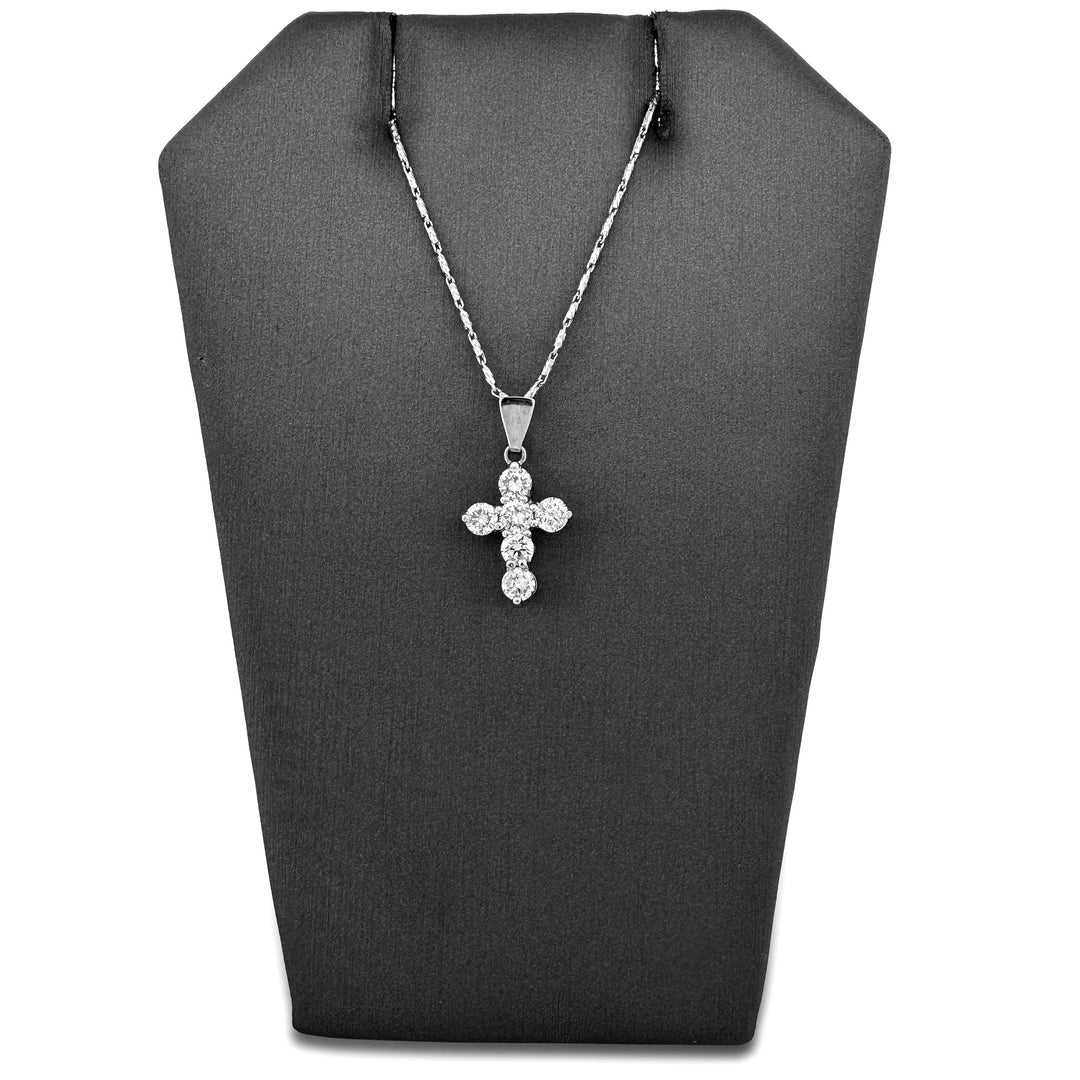 1.50ctw Round Brilliant Natural Diamond Cross Pendant Necklace in 14k White Gold