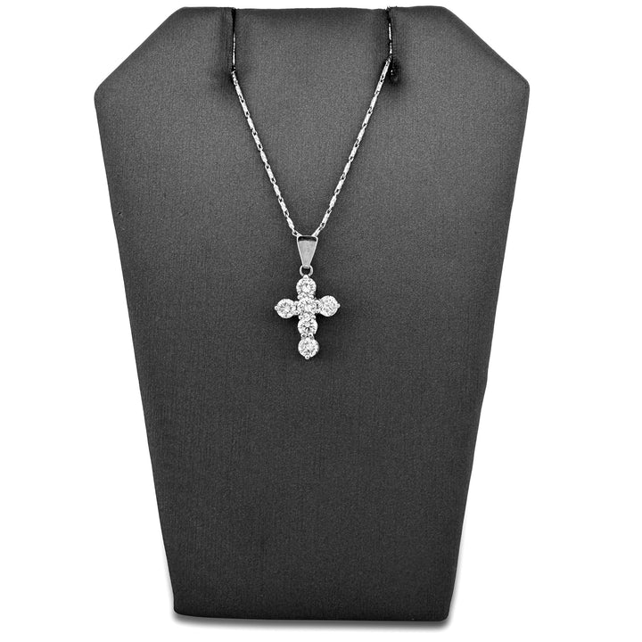 1.50ctw Round Brilliant Natural Diamond Cross Pendant Necklace in 14k White Gold