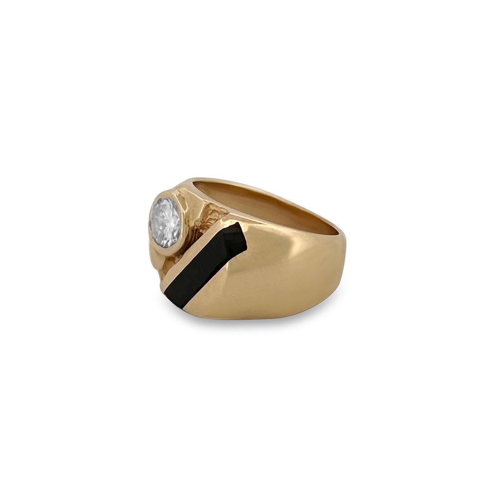 1ct Round Brilliant Diamond and Onyx Inlay Men's Ring in 14k Yellow Gold