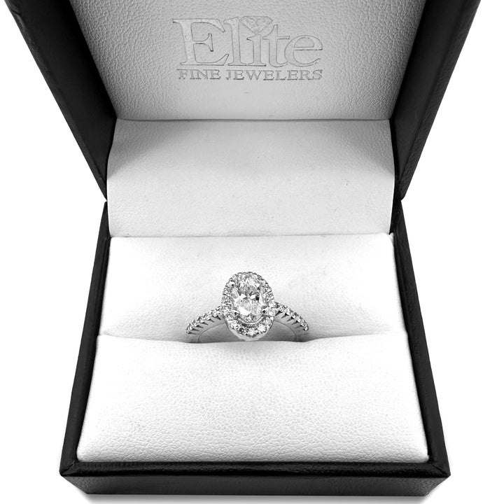 1.47ctw Oval and Round Brilliant Halo Natural Diamond Engagement Ring in 14k White Gold