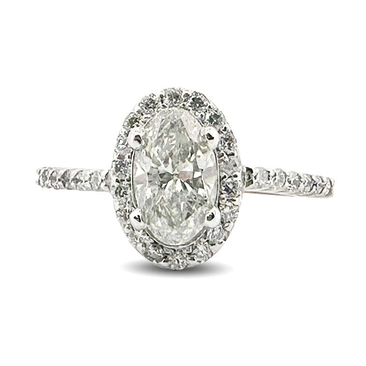 1.47ctw Oval and Round Brilliant Halo Natural Diamond Engagement Ring in 14k White Gold