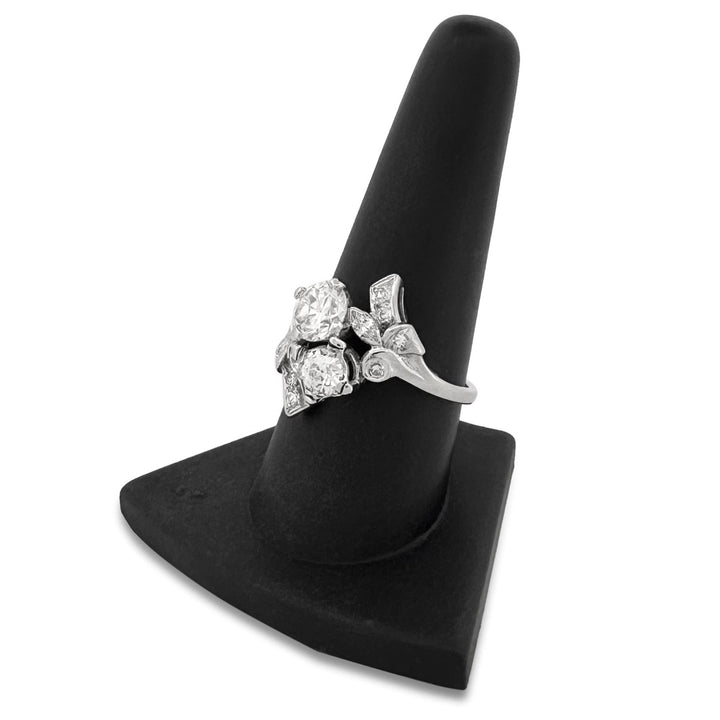 Vintage Old European, Marquise and Round Diamond Toi et Moi Cocktail Ring in 14k White Gold