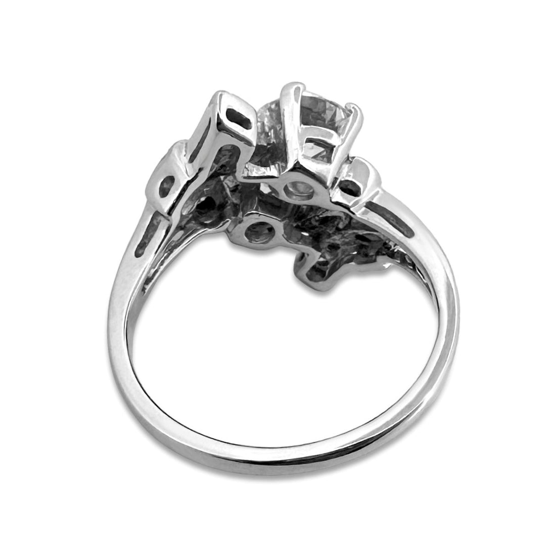 Vintage Old European, Marquise and Round Diamond Toi et Moi Cocktail Ring in 14k White Gold