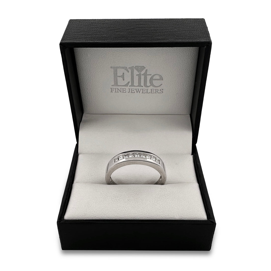 0.63ctw Princess Cut Natural Diamond Men's Ring in 10k White Gold