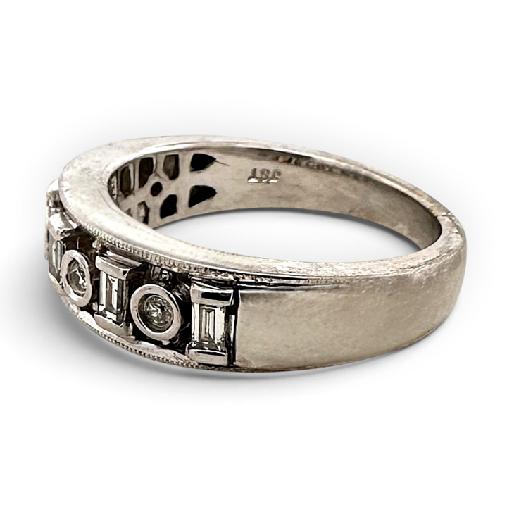 0.38ctw Alternating Baguette & Round Brilliant Natural Diamond Stackable Band in 14k White Gold