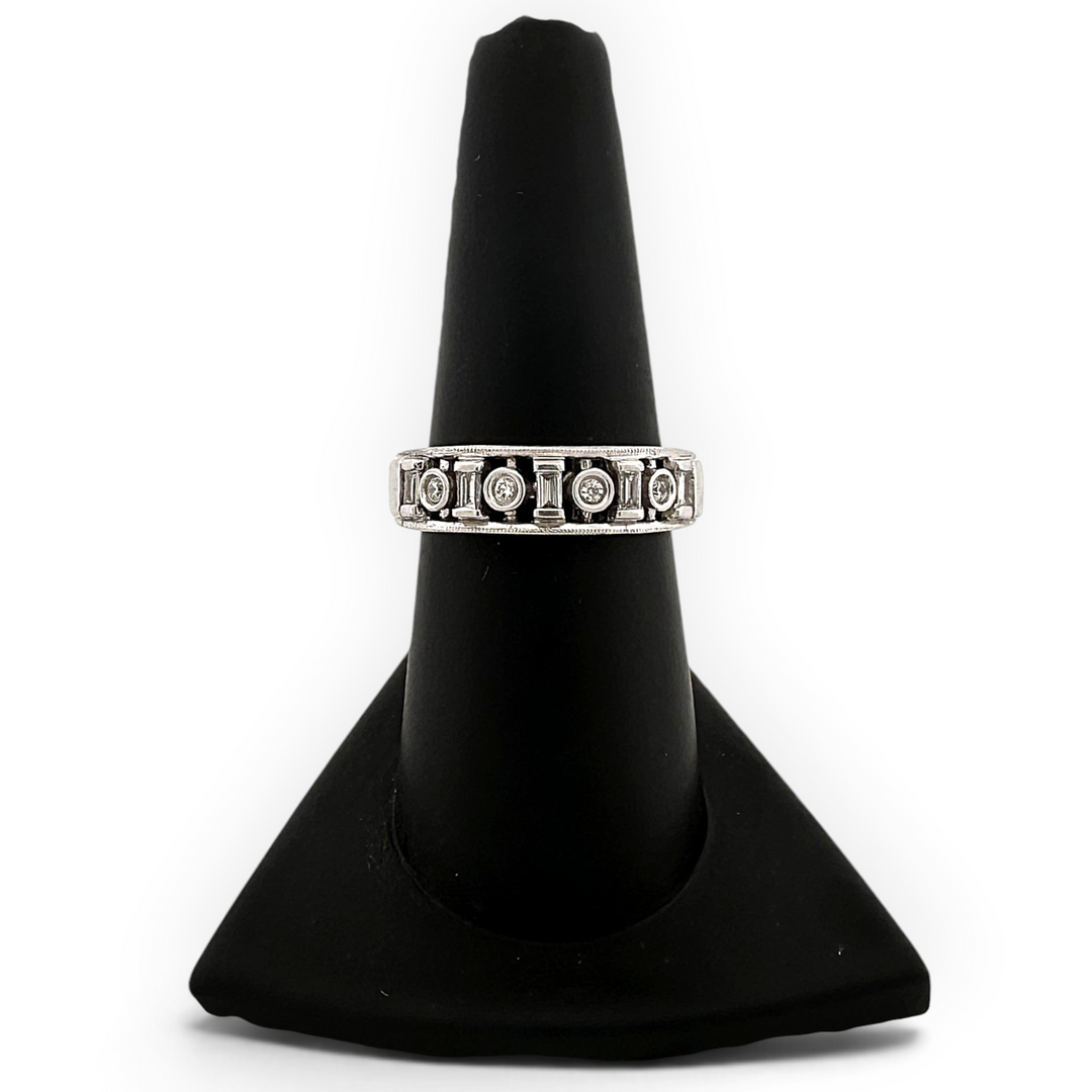 0.38ctw Alternating Baguette & Round Brilliant Natural Diamond Stackable Band in 14k White Gold