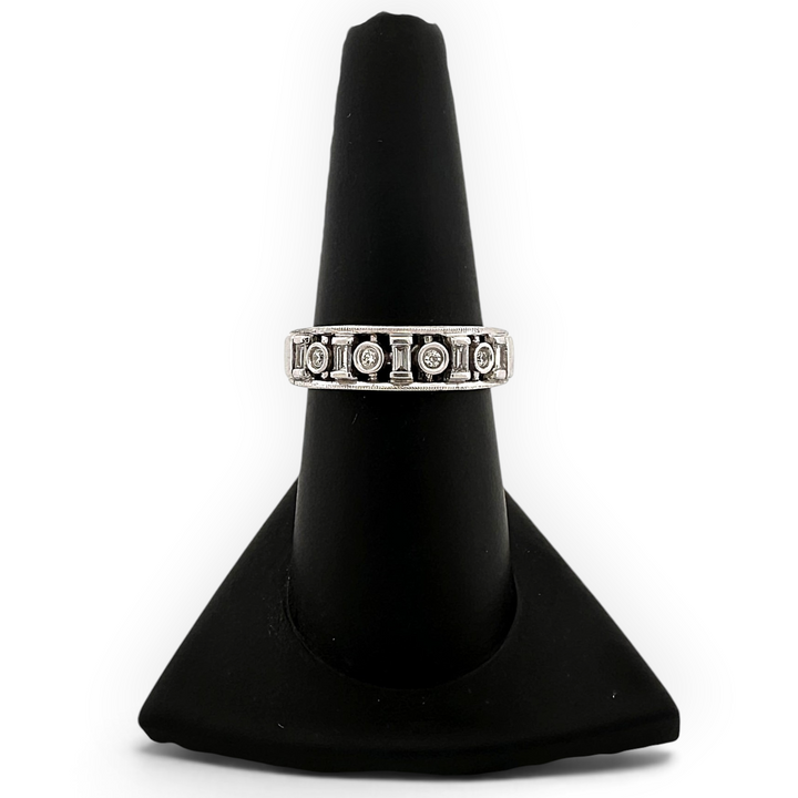 0.38ctw Alternating Baguette & Round Brilliant Natural Diamond Stackable Band in 14k White Gold