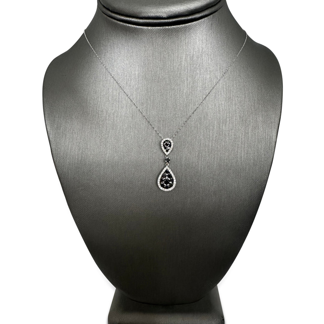 1.19ctw Black & White Diamond Teardrop Pendant Necklace in 14k White Gold