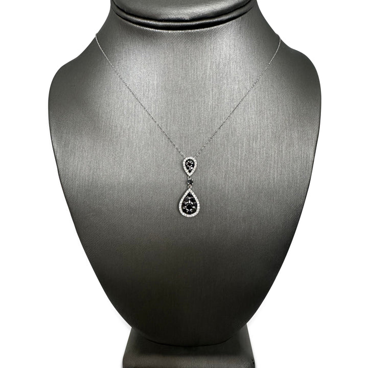 1.19ctw Black & White Diamond Teardrop Pendant Necklace in 14k White Gold