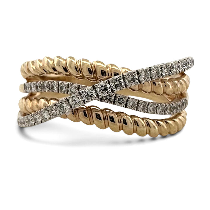 0.30ctw Round Brilliant Natural Diamond Multi-Row Crossover Cocktail Ring in 14k Two-Tone Gold