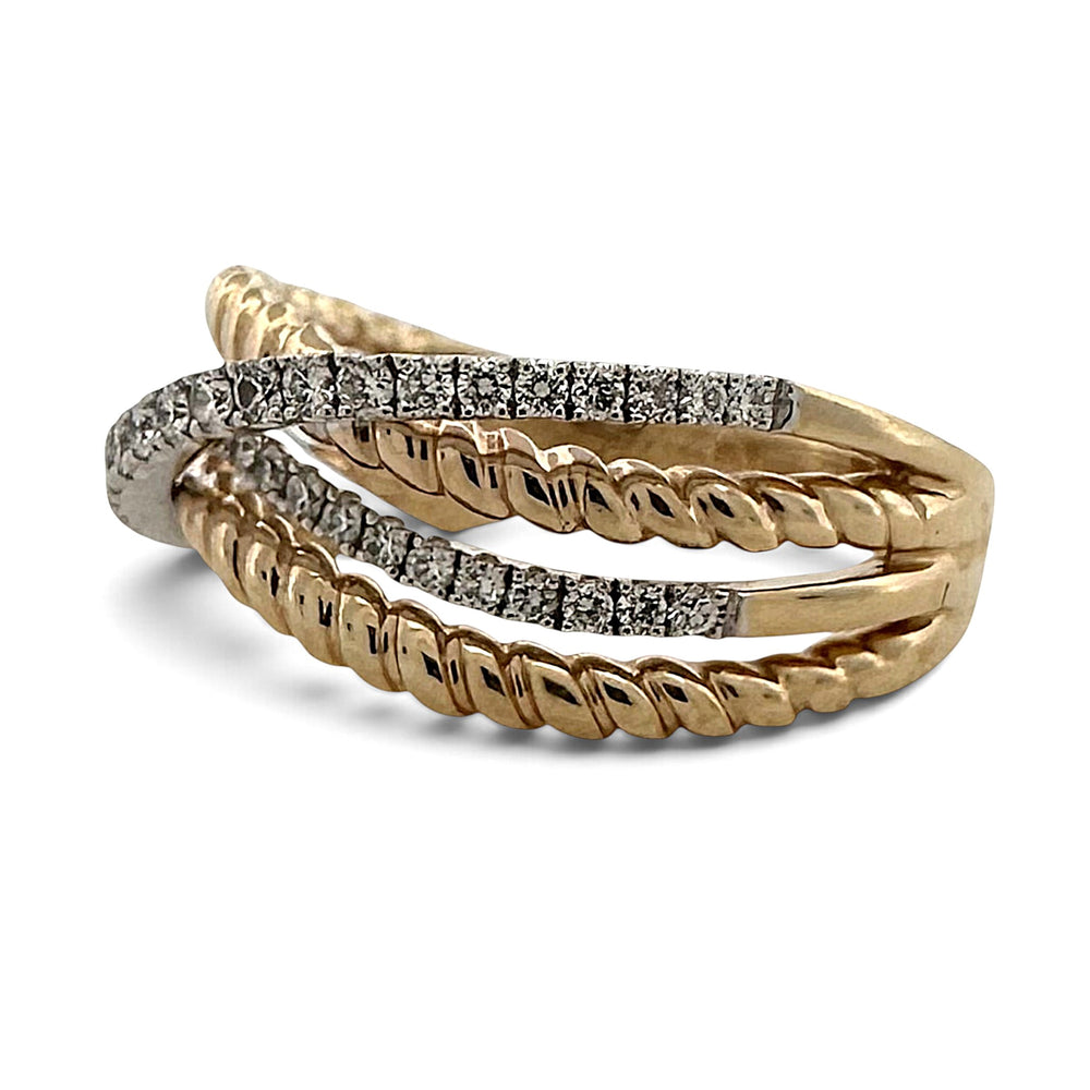 0.30ctw Round Brilliant Natural Diamond Multi-Row Crossover Cocktail Ring in 14k Two-Tone Gold