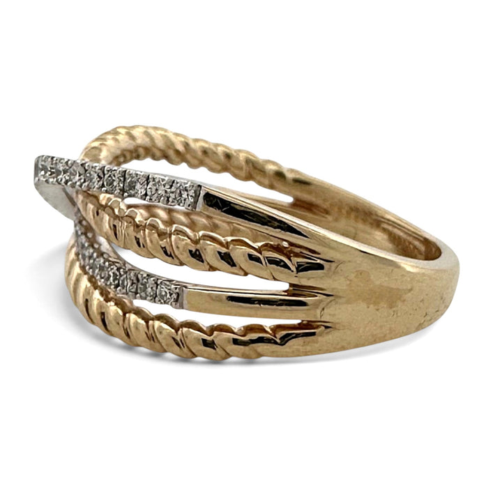 0.30ctw Round Brilliant Natural Diamond Multi-Row Crossover Cocktail Ring in 14k Two-Tone Gold