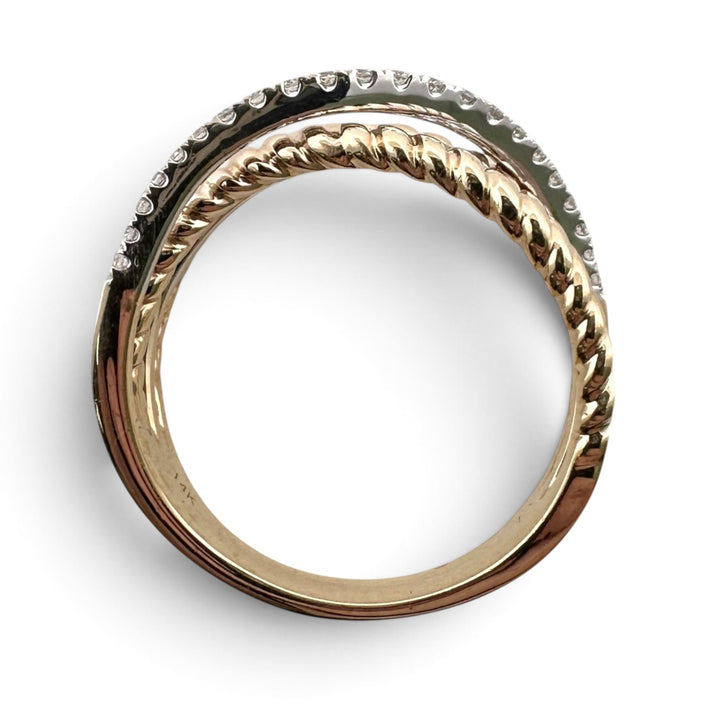 0.30ctw Round Brilliant Natural Diamond Multi-Row Crossover Cocktail Ring in 14k Two-Tone Gold