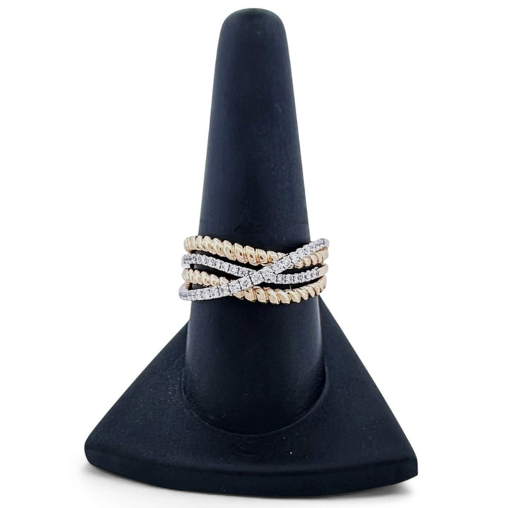 0.30ctw Round Brilliant Natural Diamond Multi-Row Crossover Cocktail Ring in 14k Two-Tone Gold