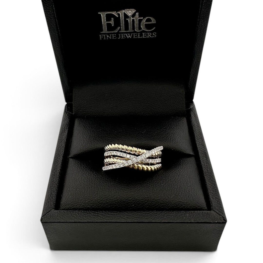 0.30ctw Round Brilliant Natural Diamond Multi-Row Crossover Cocktail Ring in 14k Two-Tone Gold