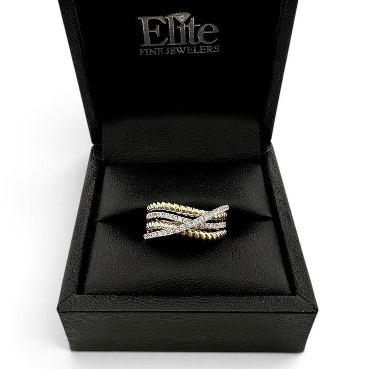 0.30ctw Round Brilliant Natural Diamond Multi-Row Crossover Cocktail Ring in 14k Two-Tone Gold