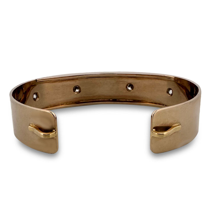 Opal Triplet and 1ctw Round Brilliant Natural Diamond Cuff Bracelet in 18kt Yellow Gold