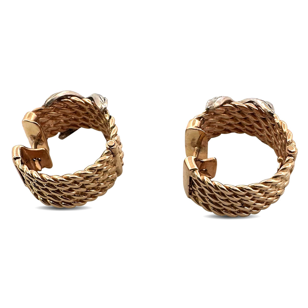 0.30ctw Round Brilliant Natural Diamond Huggie Rope Hoop Earrings in 14kt Two-Tone Gold