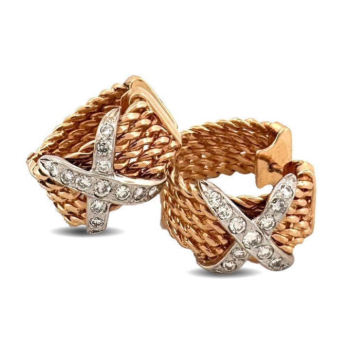 0.30ctw Round Brilliant Natural Diamond Huggie Rope Hoop Earrings in 14kt Two-Tone Gold