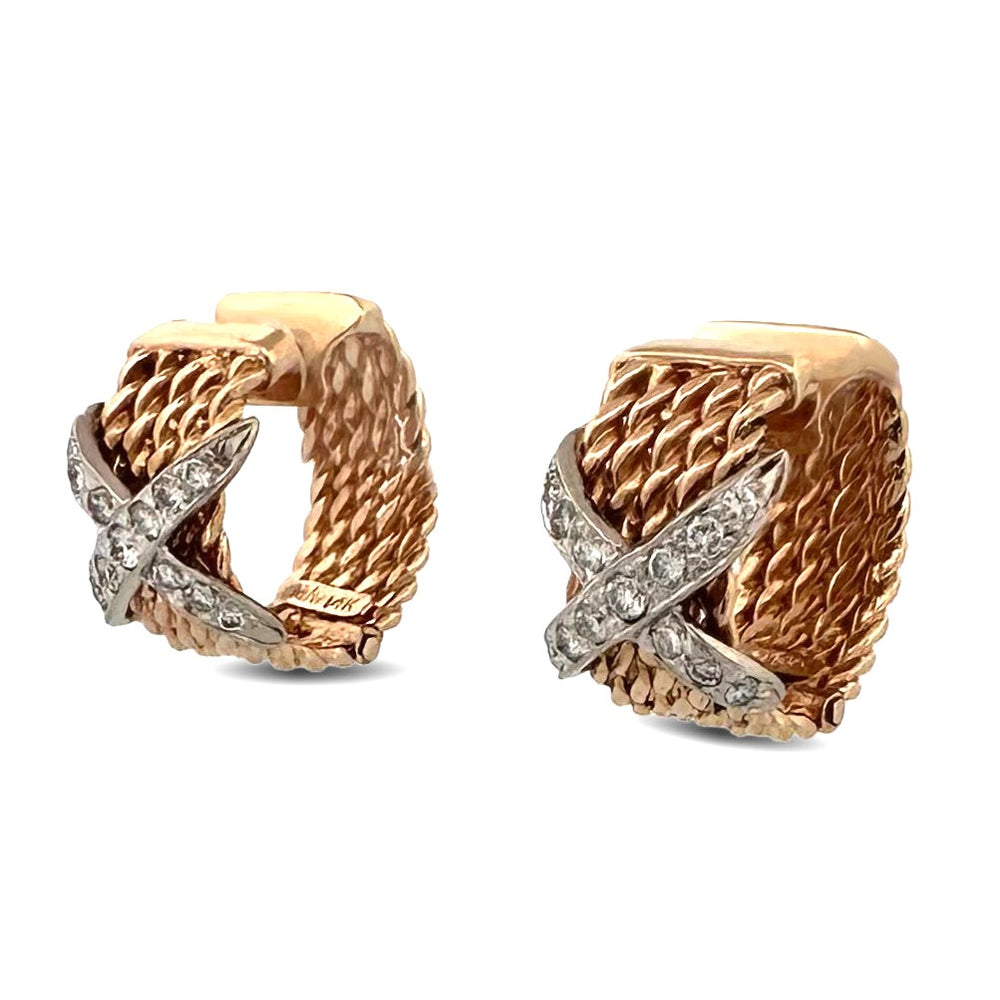 0.30ctw Round Brilliant Natural Diamond Huggie Rope Hoop Earrings in 14kt Two-Tone Gold