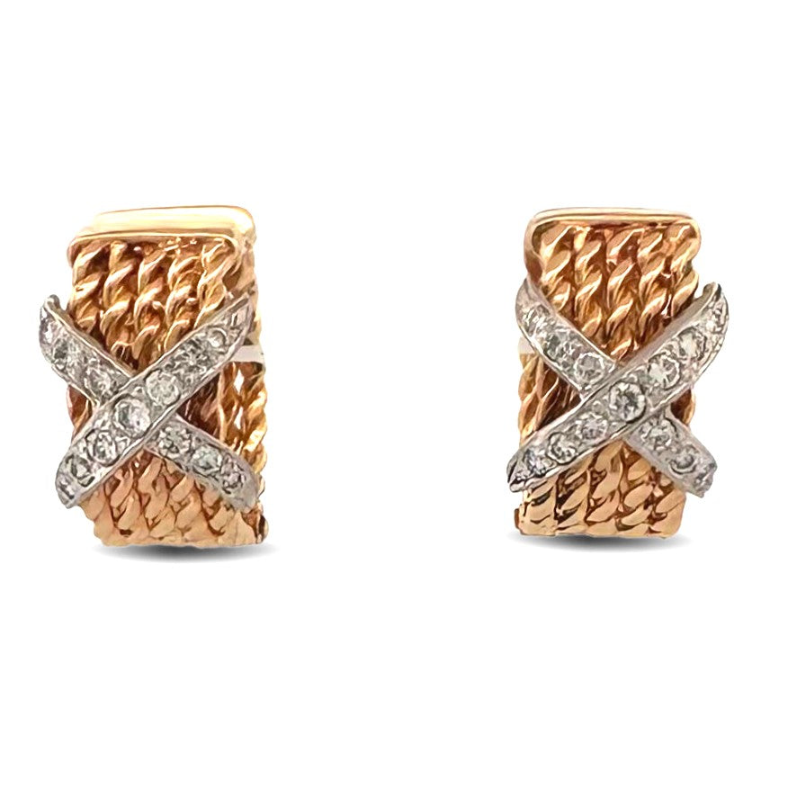 0.30ctw Round Brilliant Natural Diamond Huggie Rope Hoop Earrings in 14kt Two-Tone Gold