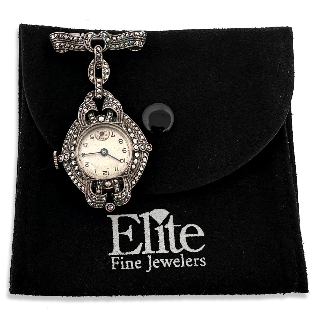 Vintage Marcasite Watch Brooch in .800 Silver