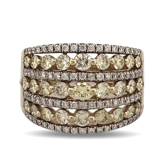 2ctw Yellow and Colorless Round Brilliant Diamond Cocktail Ring in 14k Two-tone Gold