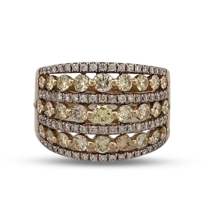 2ctw Yellow and Colorless Round Brilliant Diamond Cocktail Ring in 14k Two-tone Gold