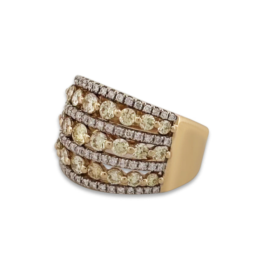 2ctw Yellow and Colorless Round Brilliant Diamond Cocktail Ring in 14k Two-tone Gold