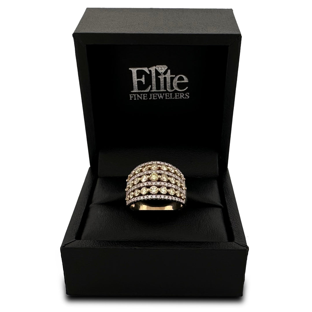 2ctw Yellow and Colorless Round Brilliant Diamond Cocktail Ring in 14k Two-tone Gold
