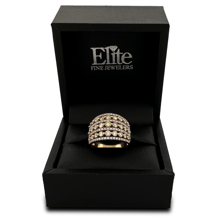 2ctw Yellow and Colorless Round Brilliant Diamond Cocktail Ring in 14k Two-tone Gold