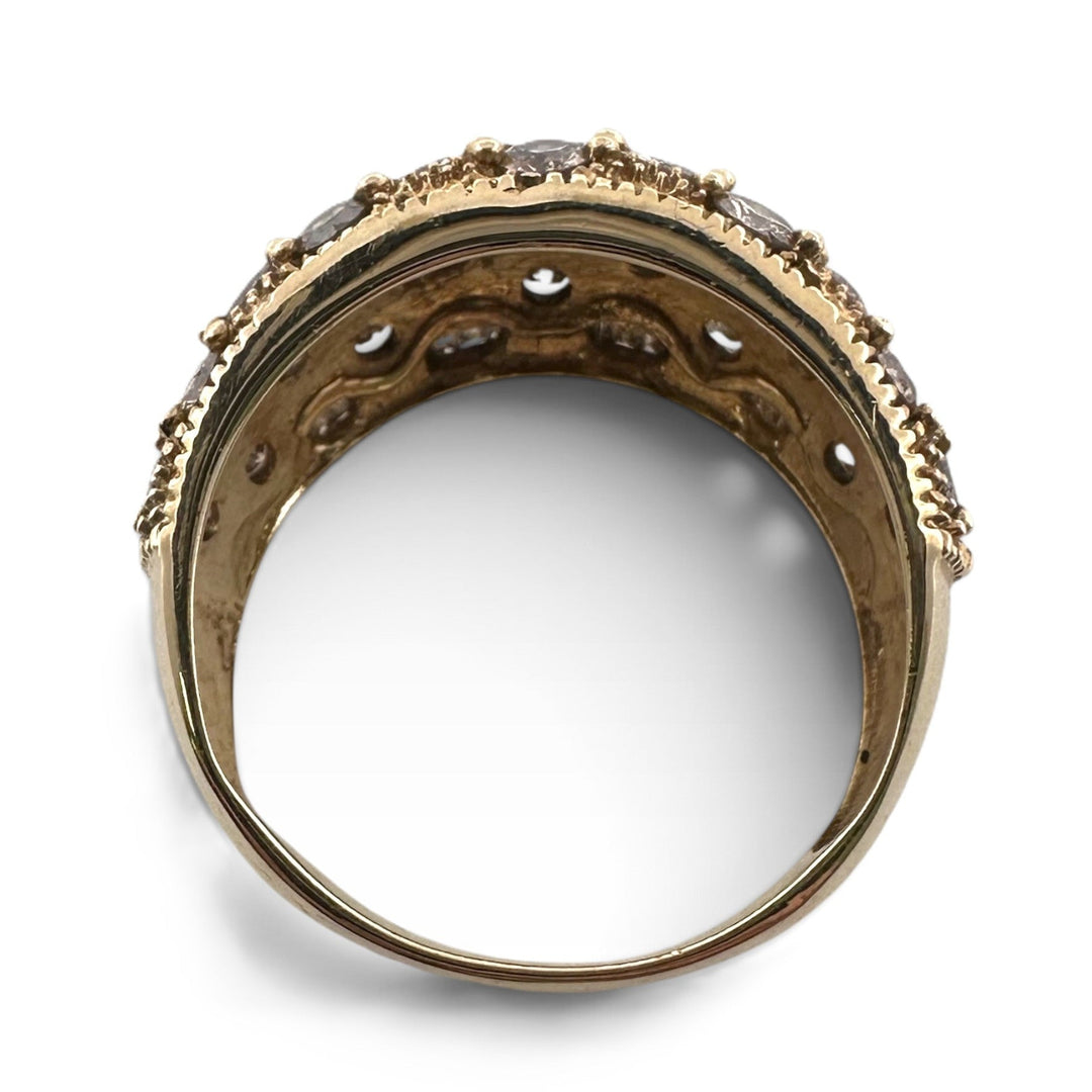 2.16ctw Salt & Pepper Round Brilliant Natural Diamond Bombé Cocktail Ring in 10k Yellow Gold